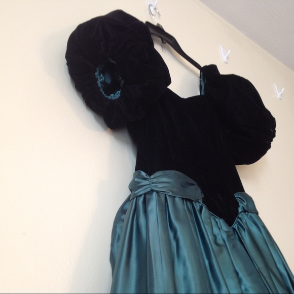 Vintage dress, greenish blue and black size Small - Picture 5 of 8